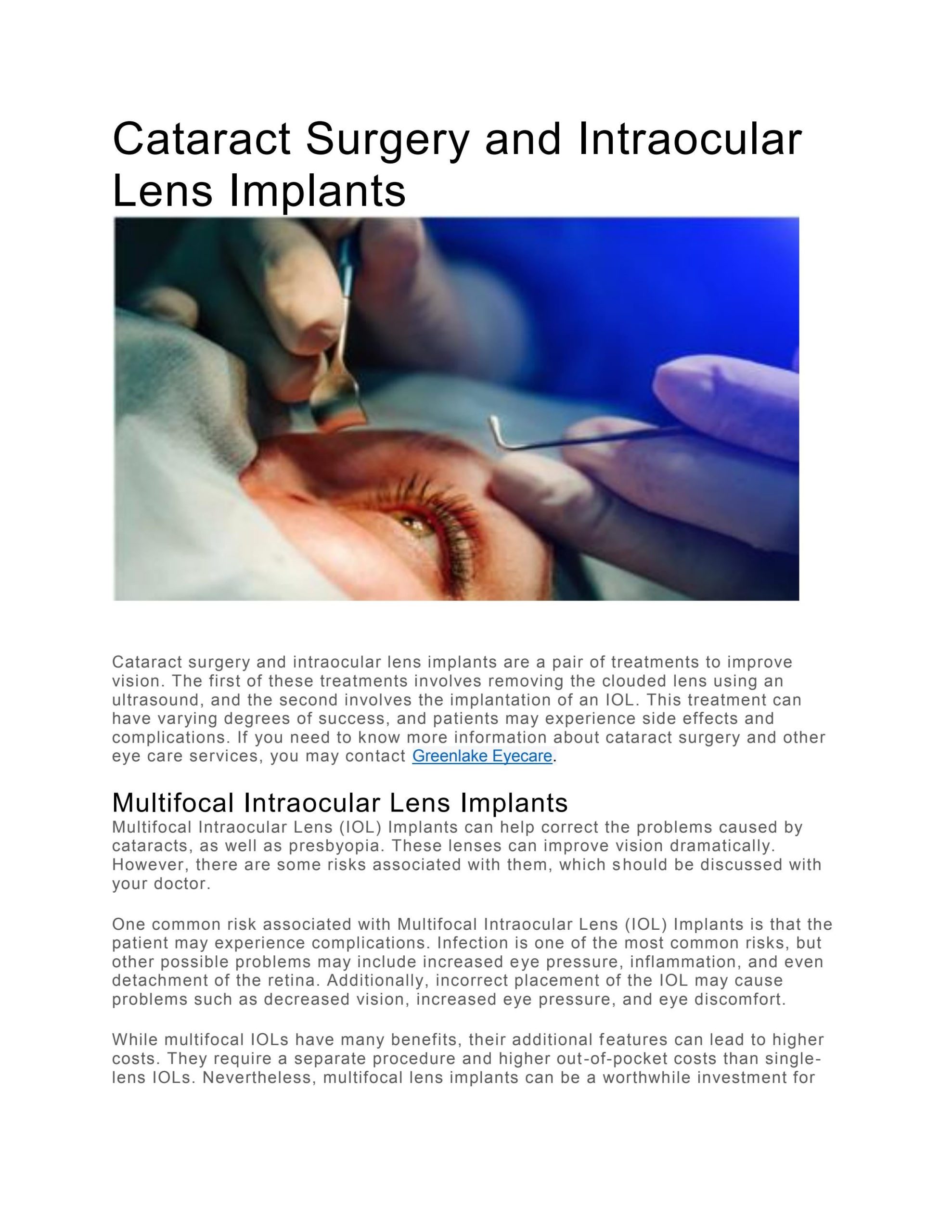 Featured image for Protecting Your Vision with Cataract Surgery and Intraocular Lens Implants